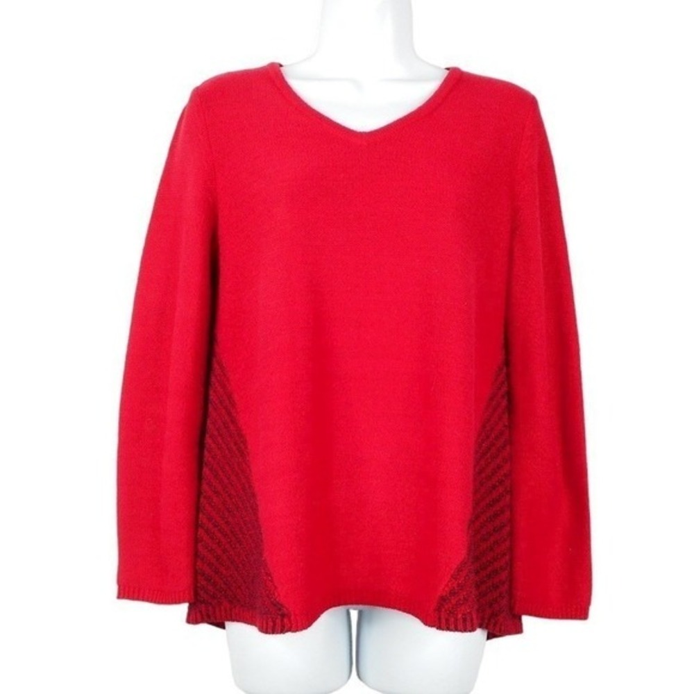 Style Co Sweater PM‎ Red Black V-Neck Long Sleeve Chevron Back Detail Casual